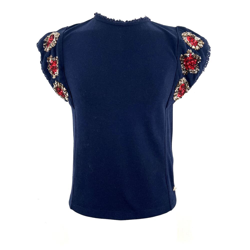 CHERRY CRUMBLE Navy Cap-sleeve Top with Sequins Embellishment  (Size: 9-10)